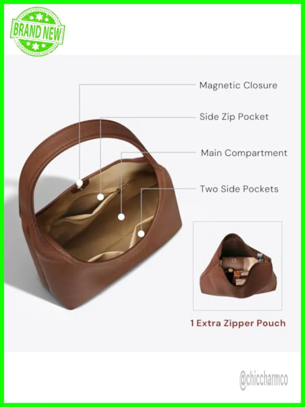 Large Slouchy Hobo Shoulder Bag Vegan Leather Everyday Purse 2-Piece Set
